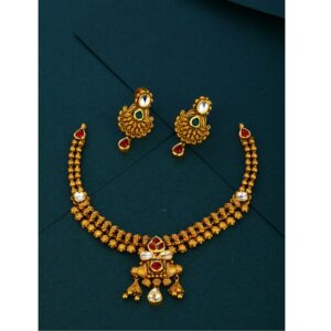 916 cz  wedding wear Antique gold hallmark necklace set