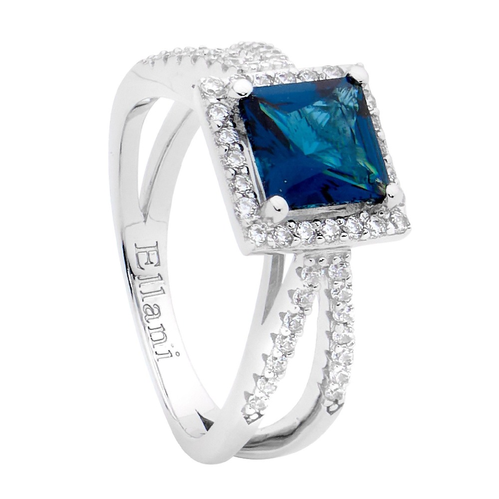 Silver With Blue Diamond Ring