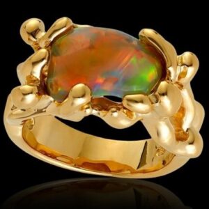 18k Yellow Gold With Solid Light Crystal Ring