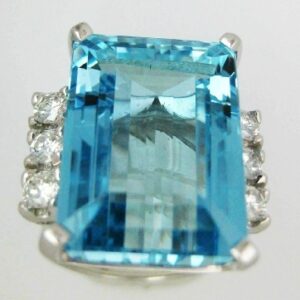 Gold With Diamond Blue Stone Ring