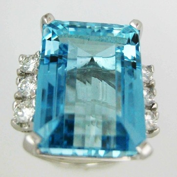 Gold With Diamond Blue Stone Ring