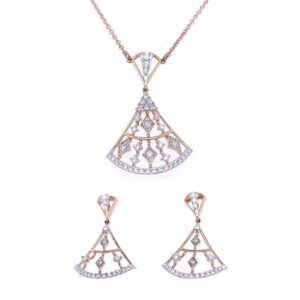Gleam triad rose gold diamond pendant and earring set