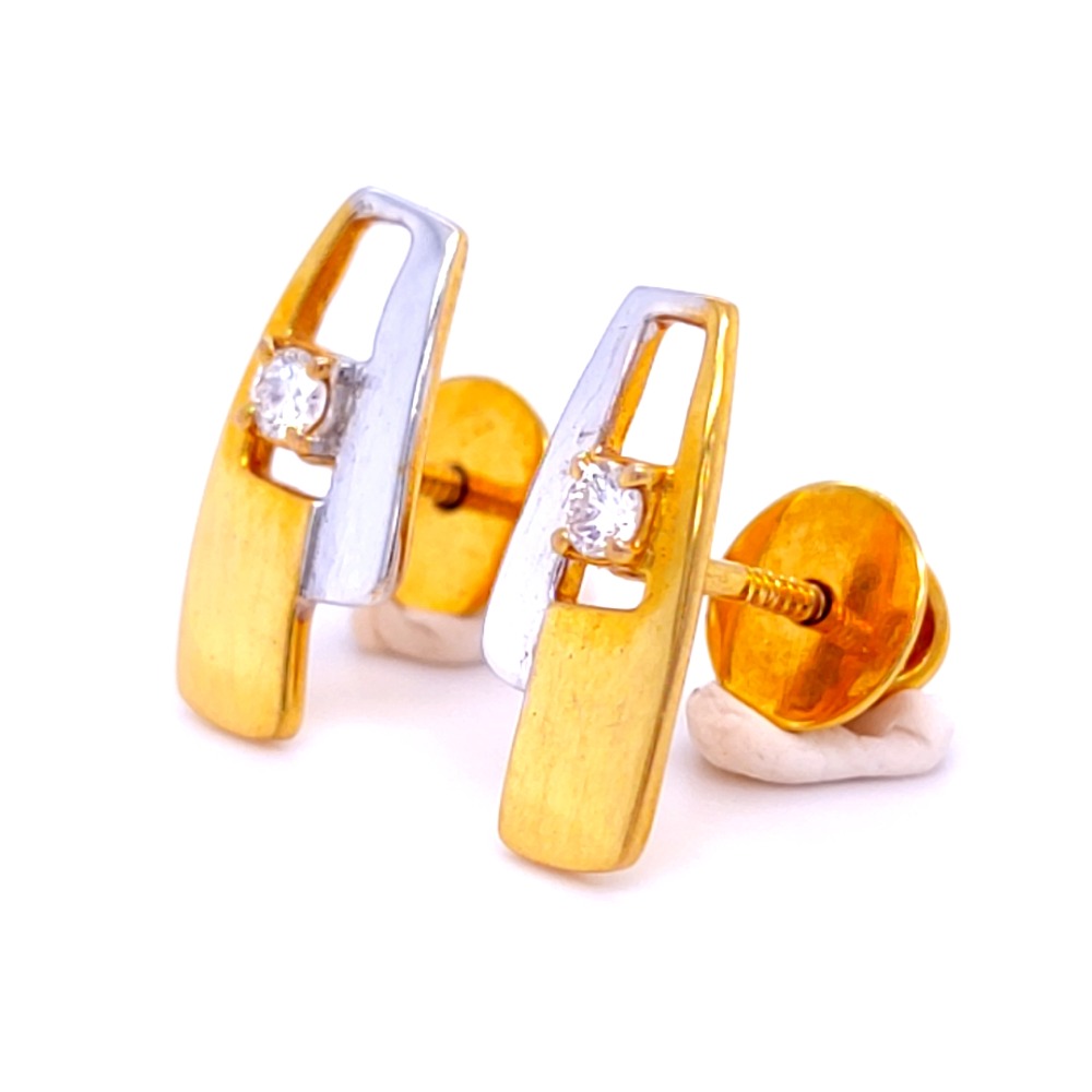 Rhihana vertical two tone diamond studs - Image 3