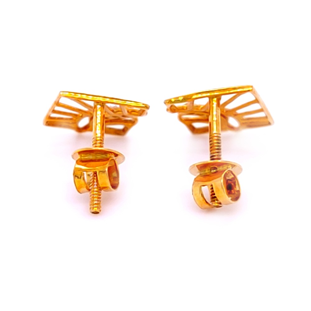 Delicate rectangular diamond gold earring - Image 3