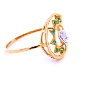 Fancy gold ring with natural diamond and colored stones.