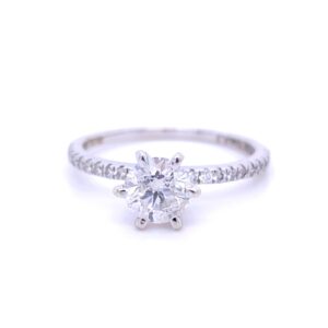 18k white gold brilliant solitaire diamond ring with 6 prong setting