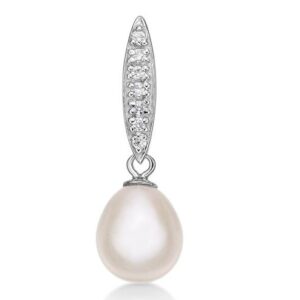 Silver Pearl With Diamond Pendant