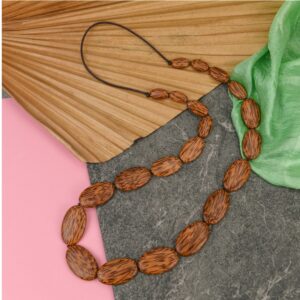 Natural Palmwood Ophelia Long Graduated Wooden Ovals Necklace
