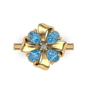 18K Solid Gold Ribbon Bow Design Topaz Ring