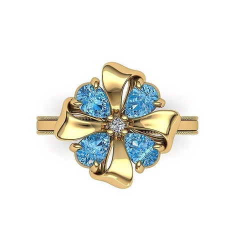18K Solid Gold Ribbon Bow Design Topaz Ring