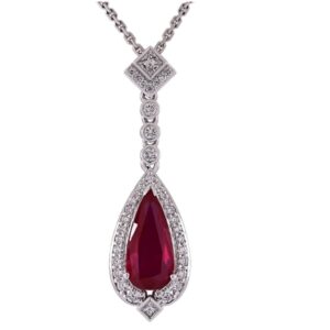 18K White Gold Ruby Halo Pendant