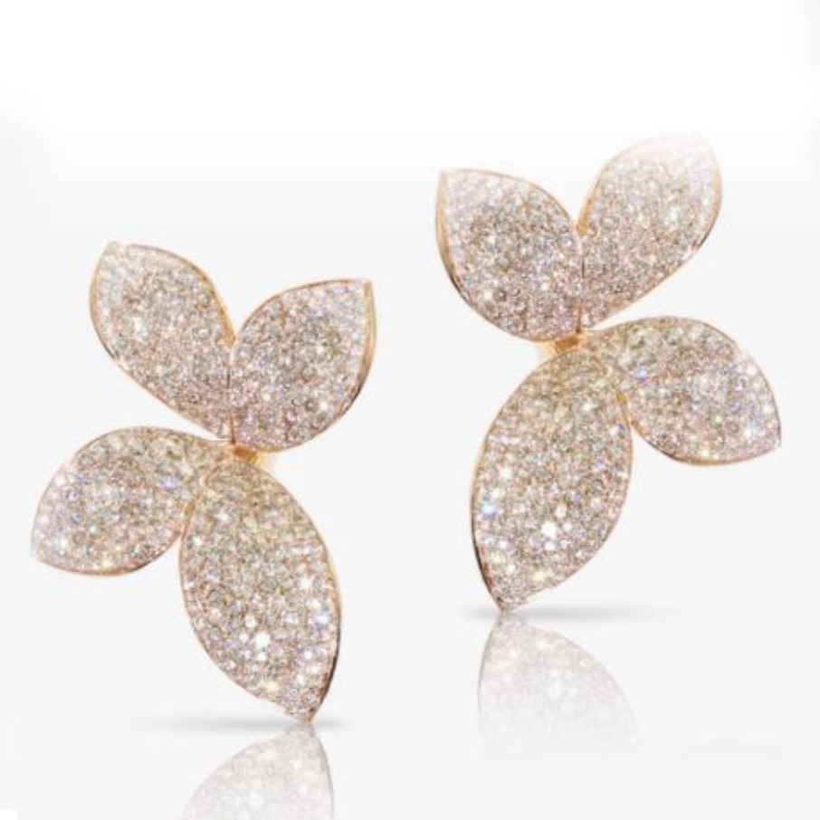 18k Gold Diamond Medium Flower design Earrings