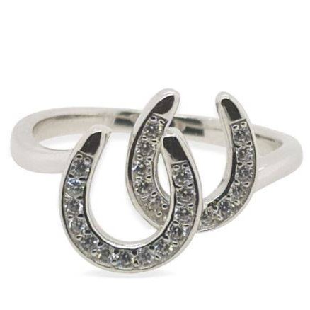 SILVER CZ DOUBLE HORSESHOE RING