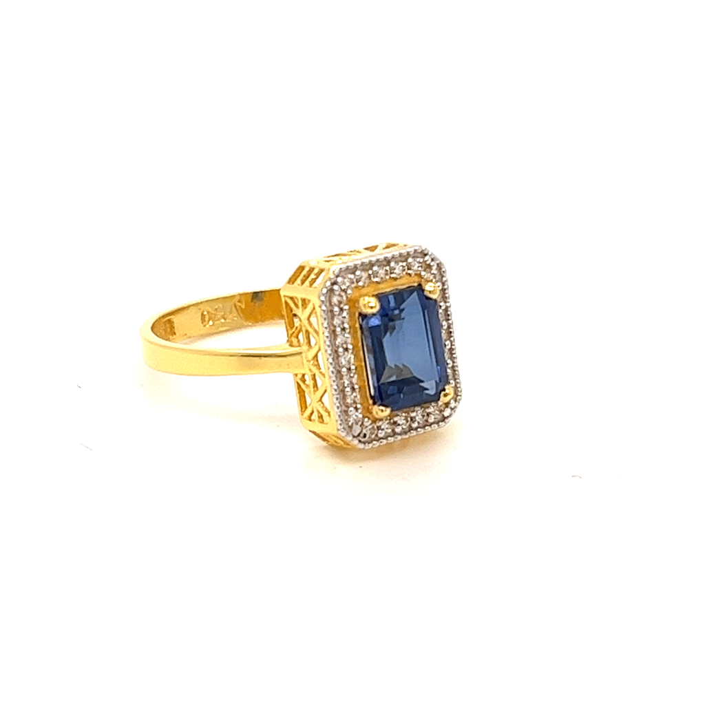 22k Gold with Blue Stone Unique Ring