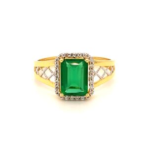 22k Gold CZ With  Green Charming Stone Ring