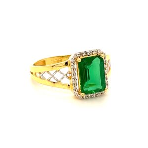 22k Gold CZ With  Green Charming Stone Ring