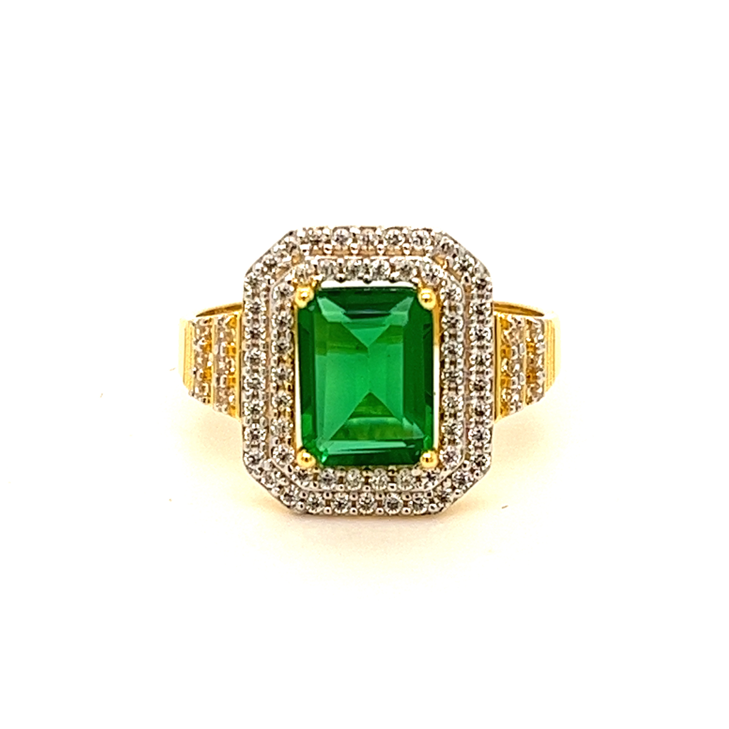 22k Gold CZ Classic Green stone Ring - Image 3