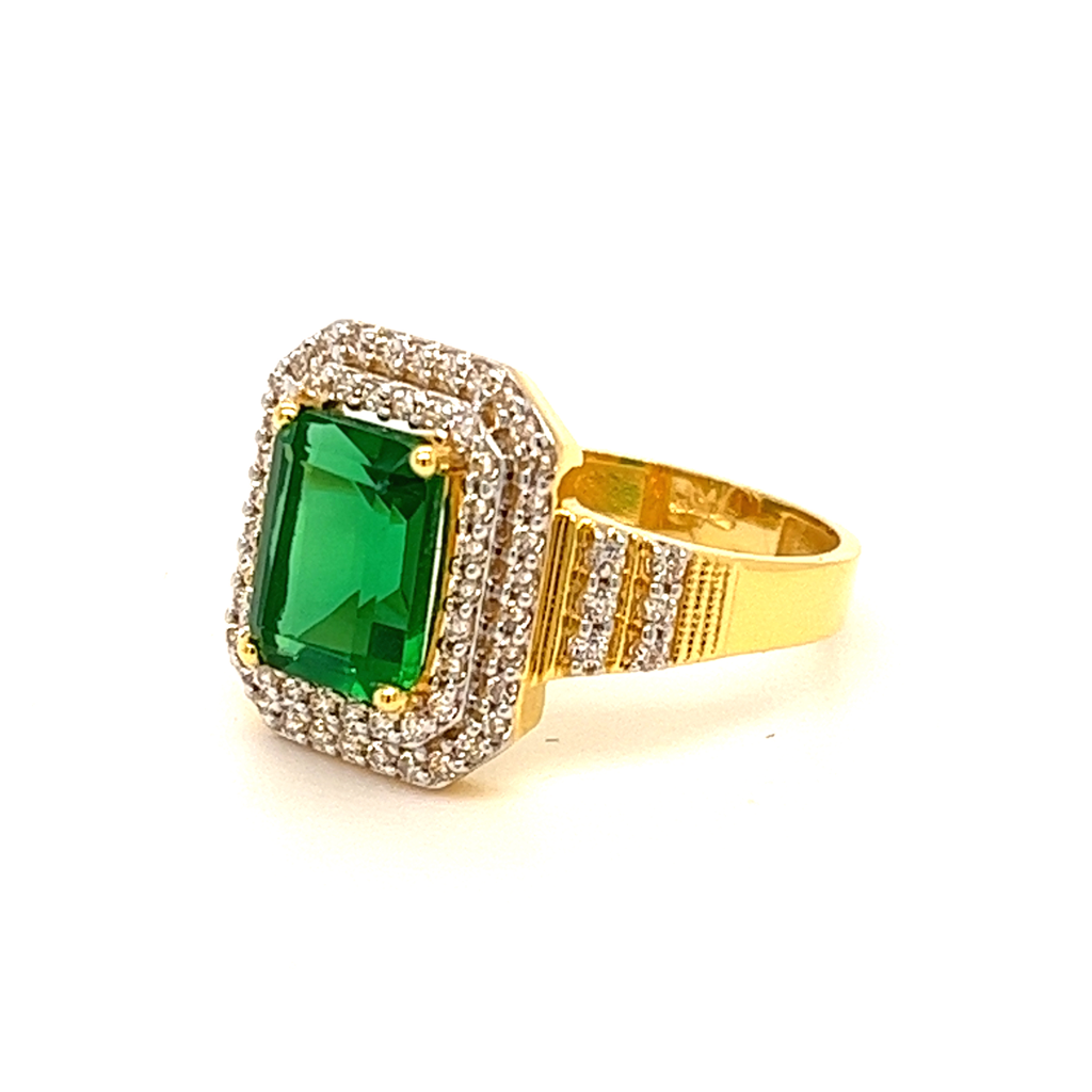 22k Gold CZ Classic Green stone Ring - Image 2