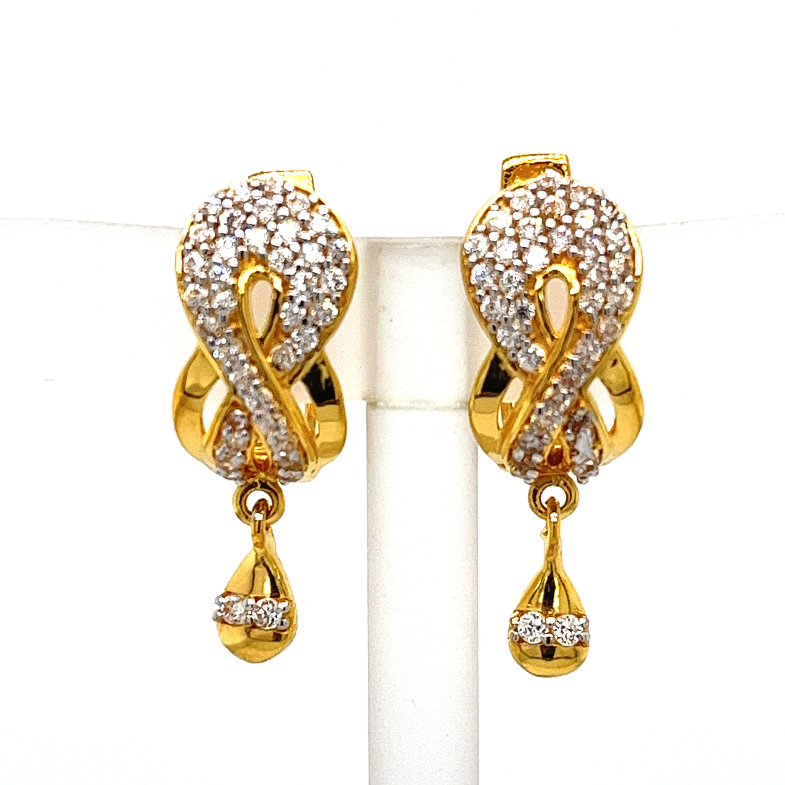 22k Yellow Gold CZ  Royal Bali Earrings