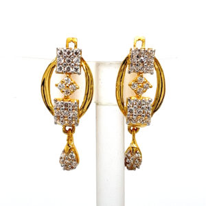 22k Yellow Gold CZ Glossy Bali Earrings