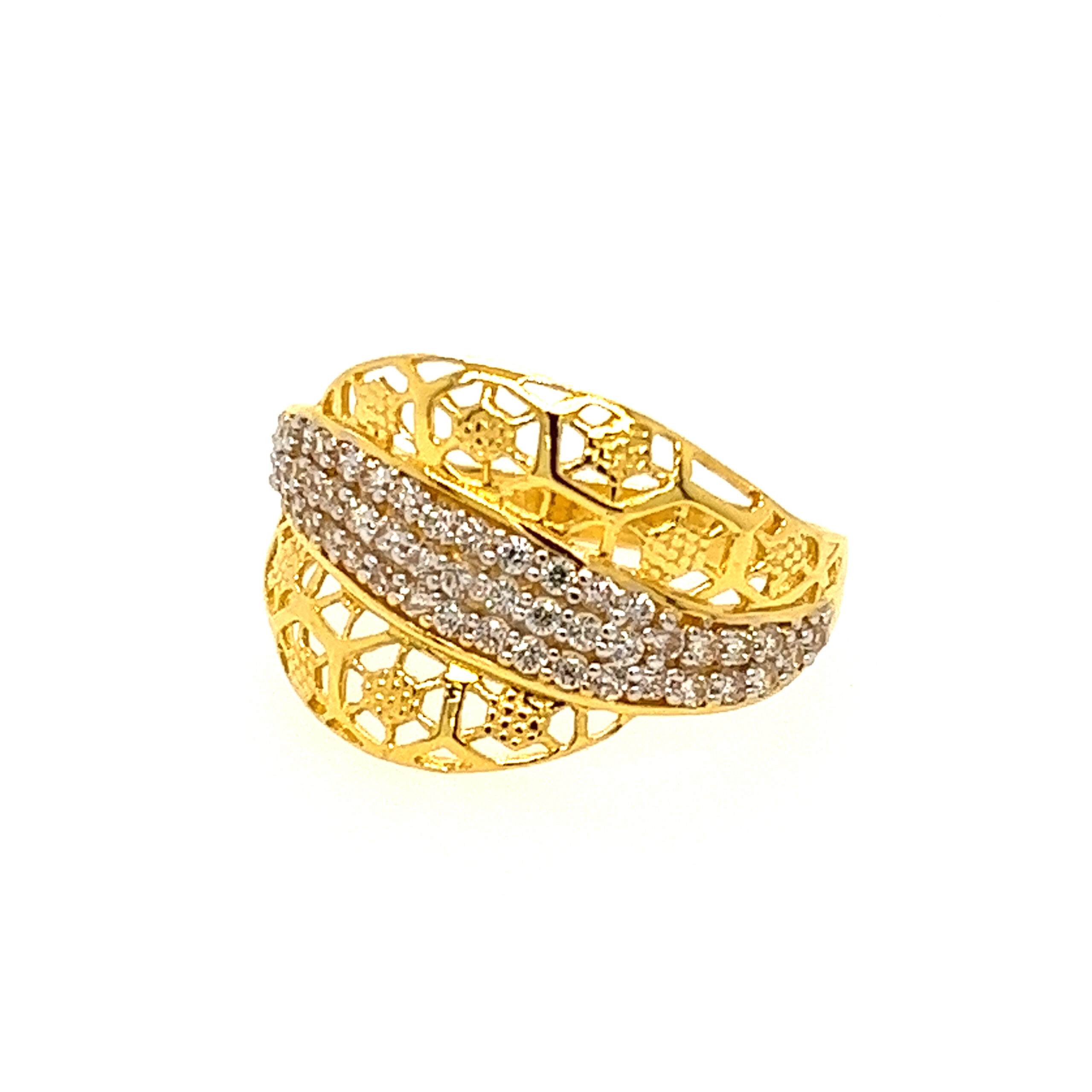 22k Yellow Gold Royal Wave CZ Ring