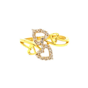22k Yellow Gold Glitter Heart CZ Ring