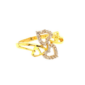 22k Yellow Gold Glitter Heart CZ Ring