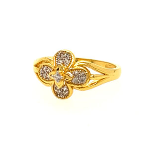 22k Yellow Gold Floral Design CZ Ring