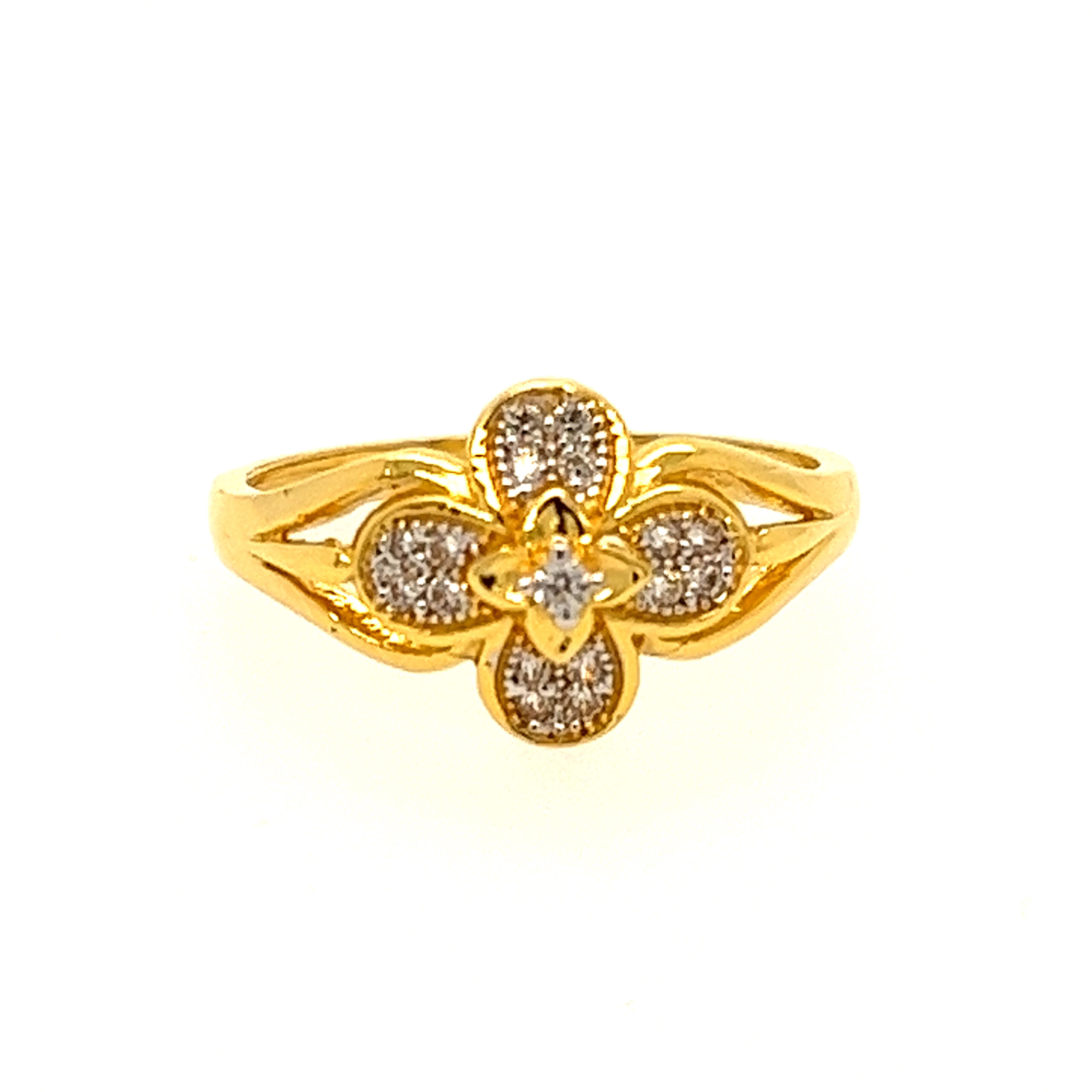 22k Yellow Gold Floral Design CZ Ring