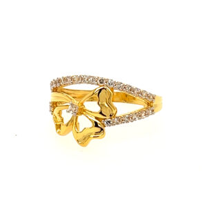 22k Yellow Gold Attractive Bow Cutout CZ Ring