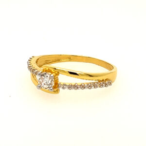 22k yellow gold elegant single stone cz ring