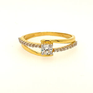 22k yellow gold elegant single stone cz ring