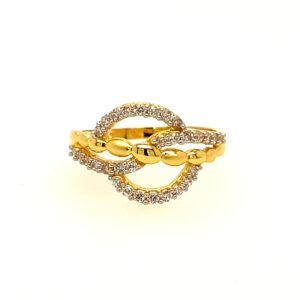 22k Yellow Gold Cutout Interlink CZ Ring