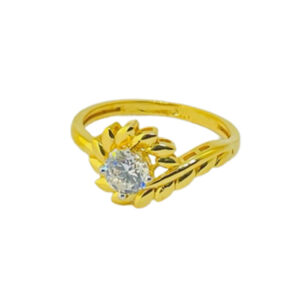 22k Yellow Gold Elegant Contemporary Single Stone CZ Ring