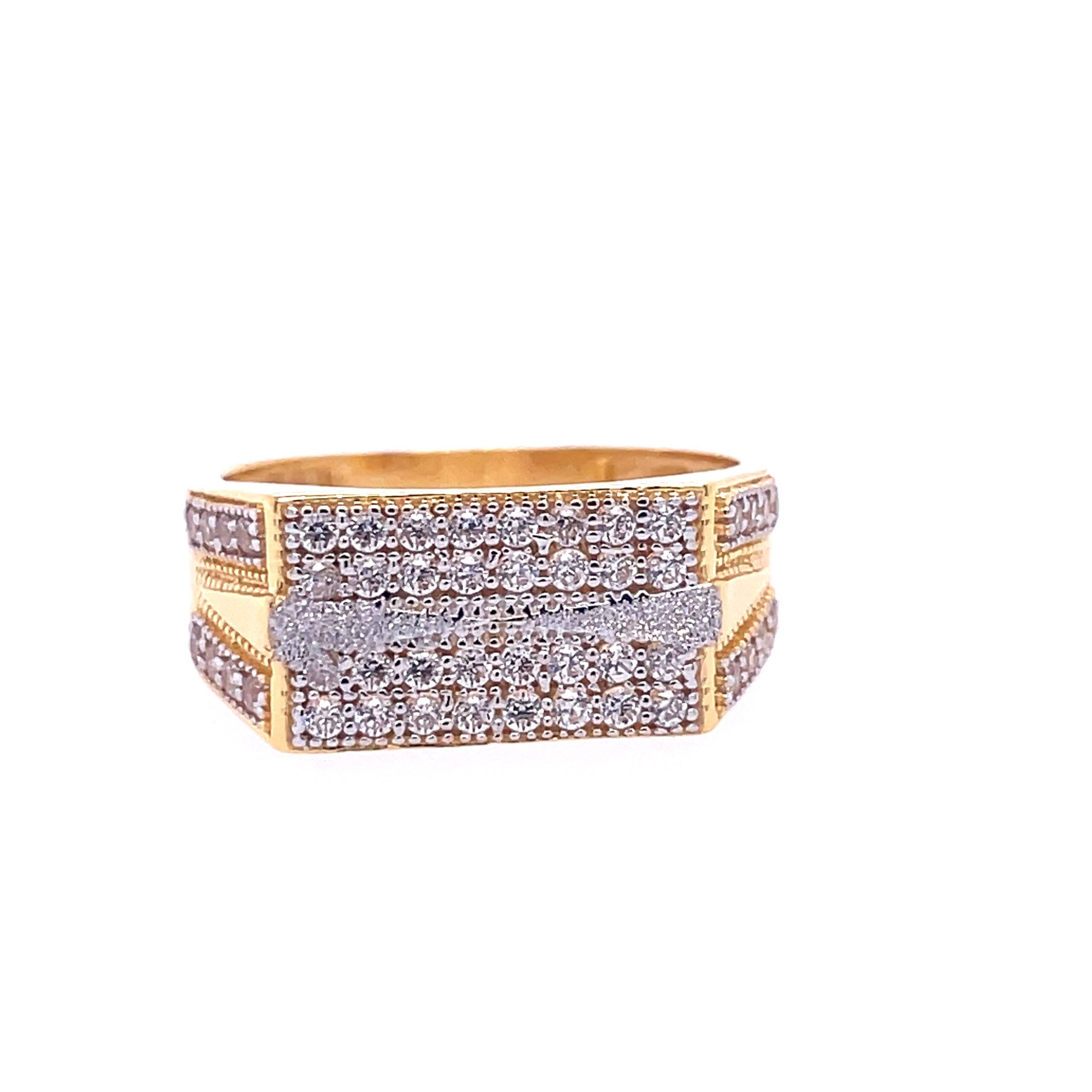 22k Yellow Gold Micro Setting Stone CZ Ring - Image 2
