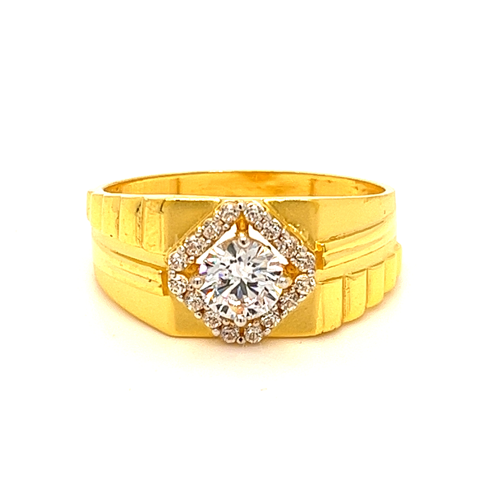 22k yellow gold stylish single stone cz ring - Image 3