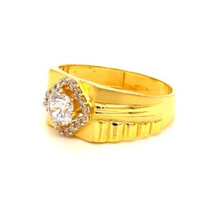 22k yellow gold stylish single stone cz ring