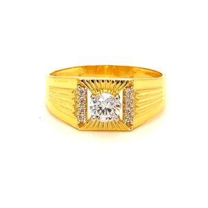 22k yellow gold sparkling single stone cz ring