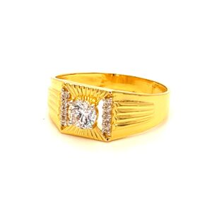 22k yellow gold sparkling single stone cz ring