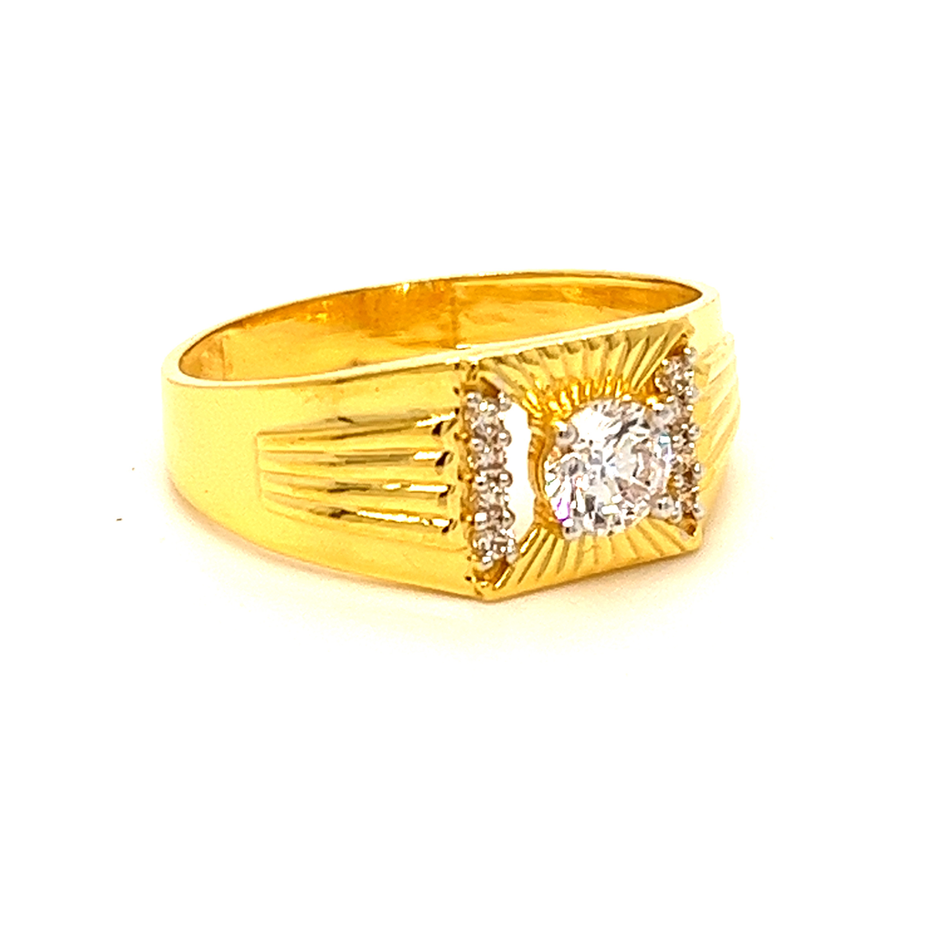 22k yellow gold sparkling single stone cz ring