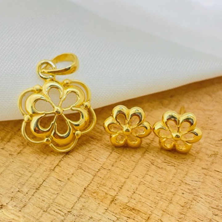 22k Gold Plain Flora Pendant Set