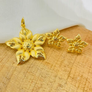 22k Gold Plain Floral Pendant Set