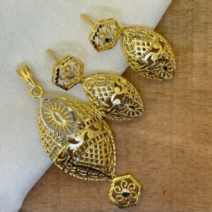 22k Gold Plain Classic Turkish Pendant Set