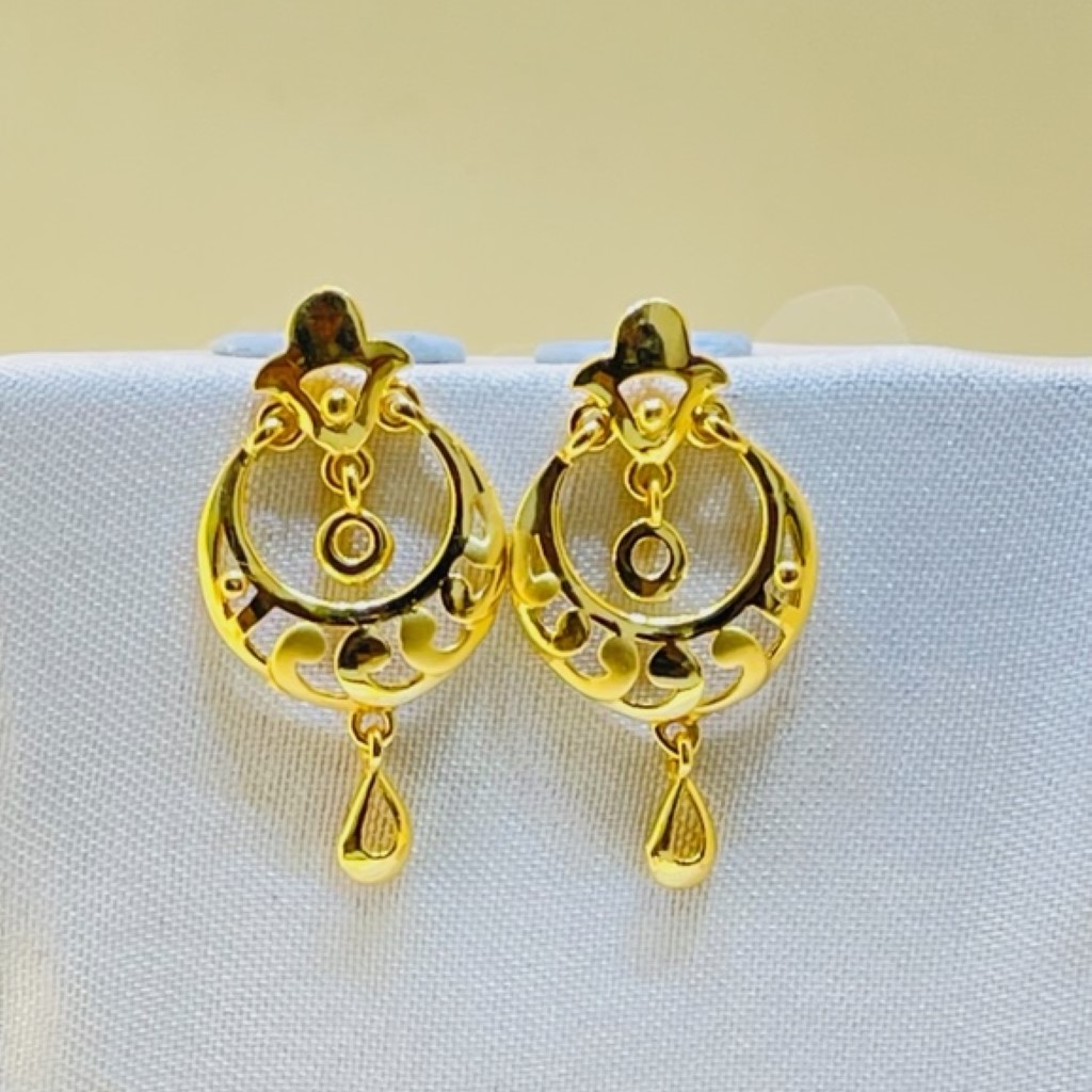 22k yellow gold traditional chandbali plain earrings
