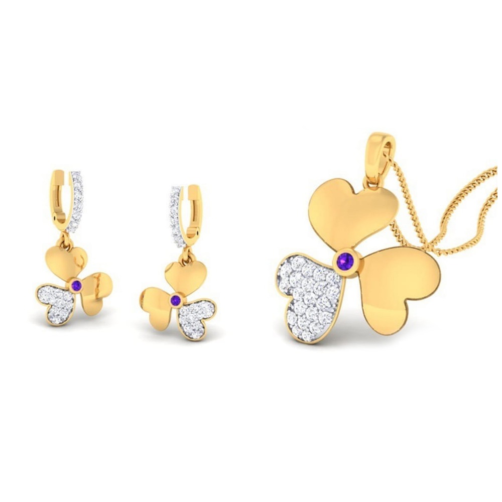 22k gold cz heartbeat pendant set