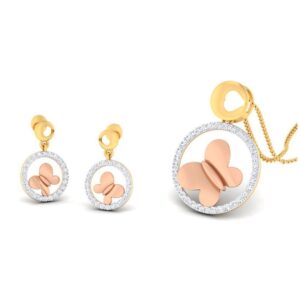 22k gold cz butterfly pendant set