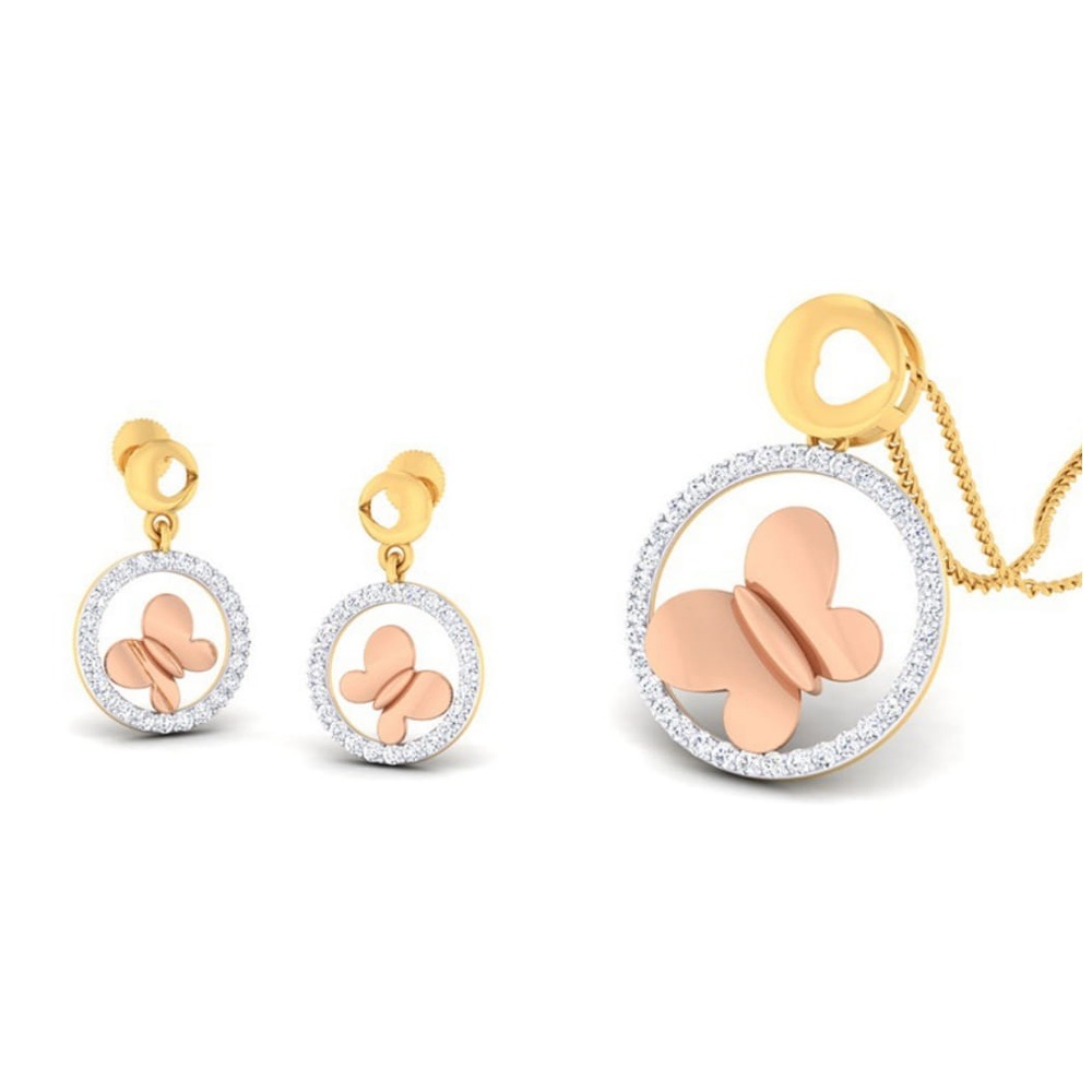 22k gold cz butterfly pendant set