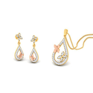 22k gold cz butterfly pendant set
