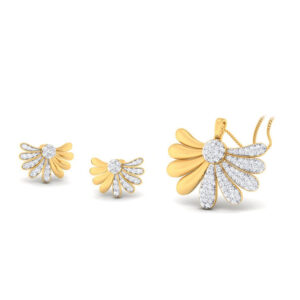 22k gold cz feather pendant set