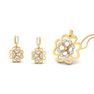 22k gold cz jewel flower pendant set